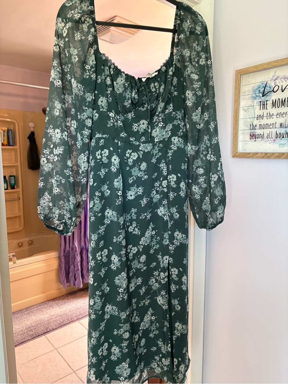 Trixxi Dark Green Floral Midi Dress with White Blooms